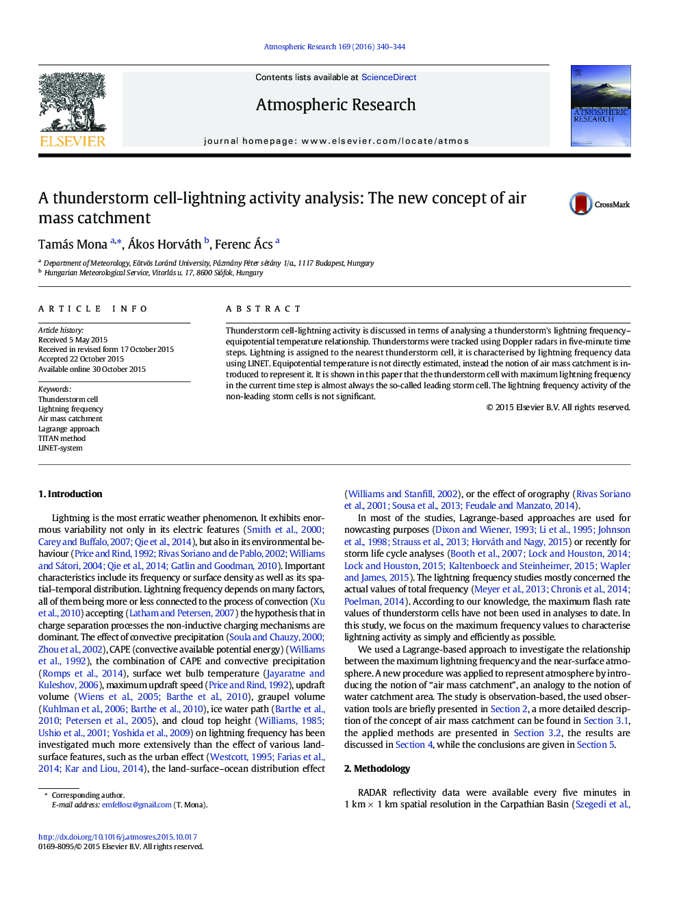 A thunderstorm cell-lightning activity analysis: The new concept of air mass catchment