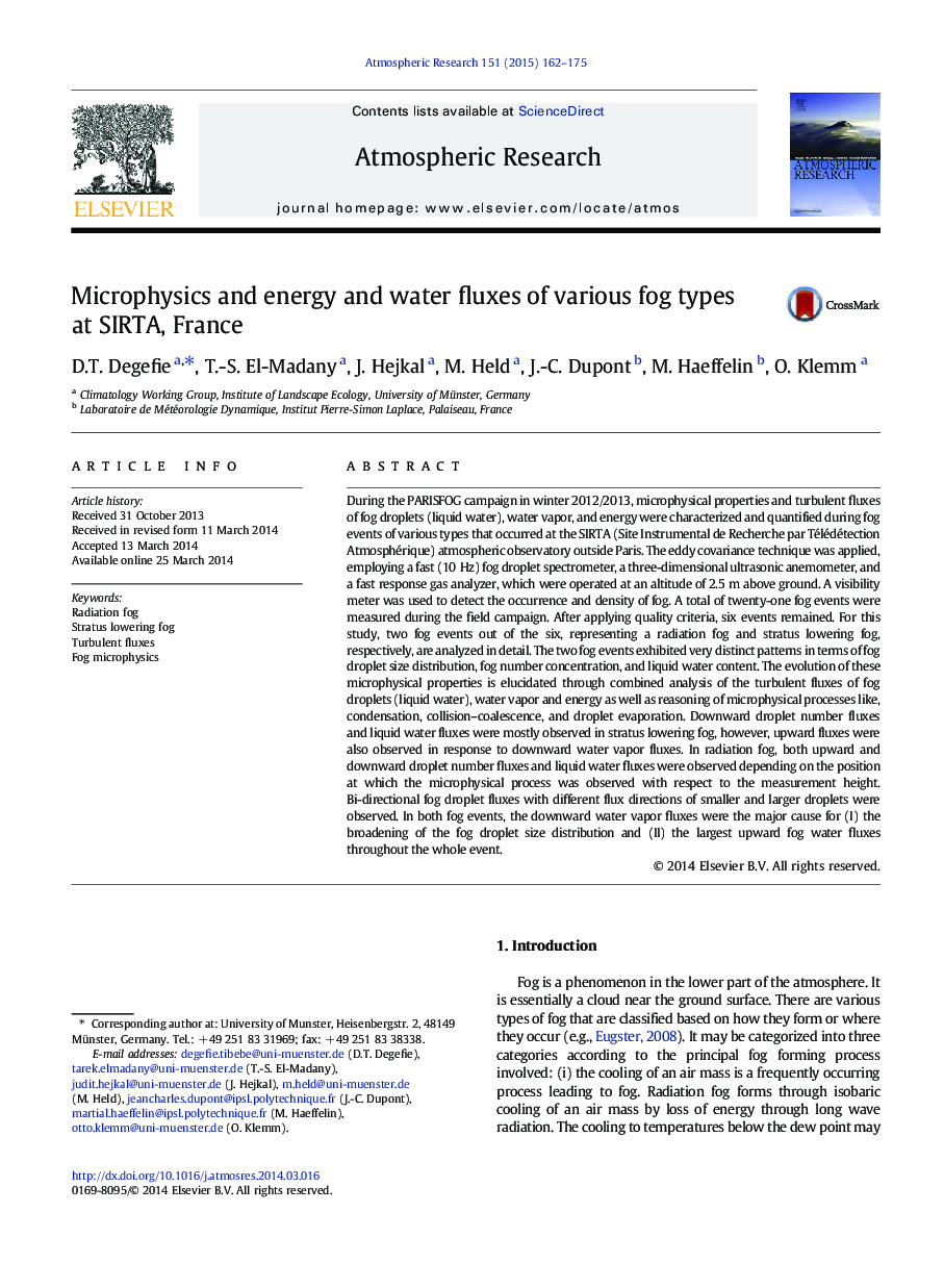 Microphysics and energy and water fluxes of various fog types at SIRTA, France