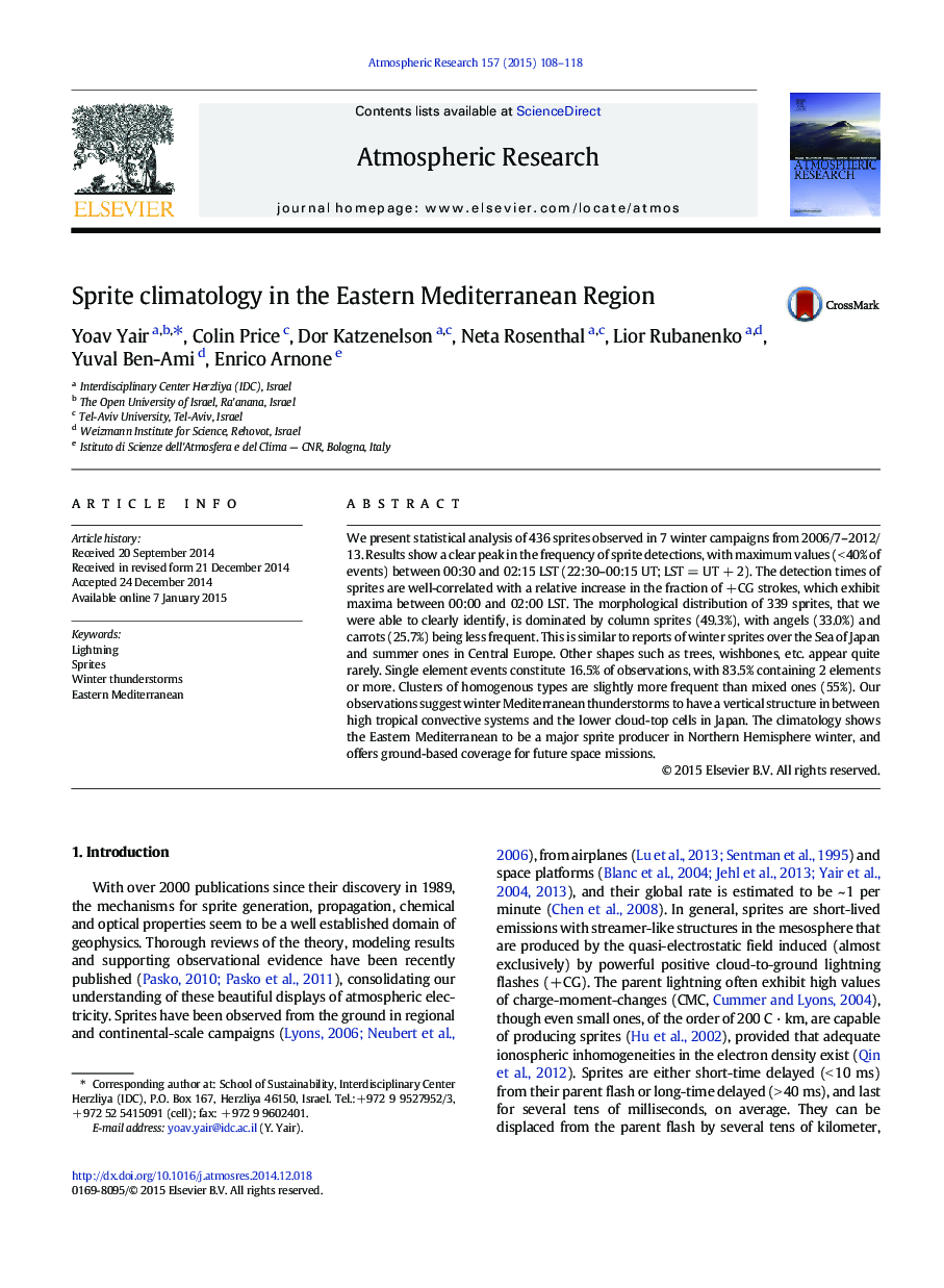 Sprite climatology in the Eastern Mediterranean Region