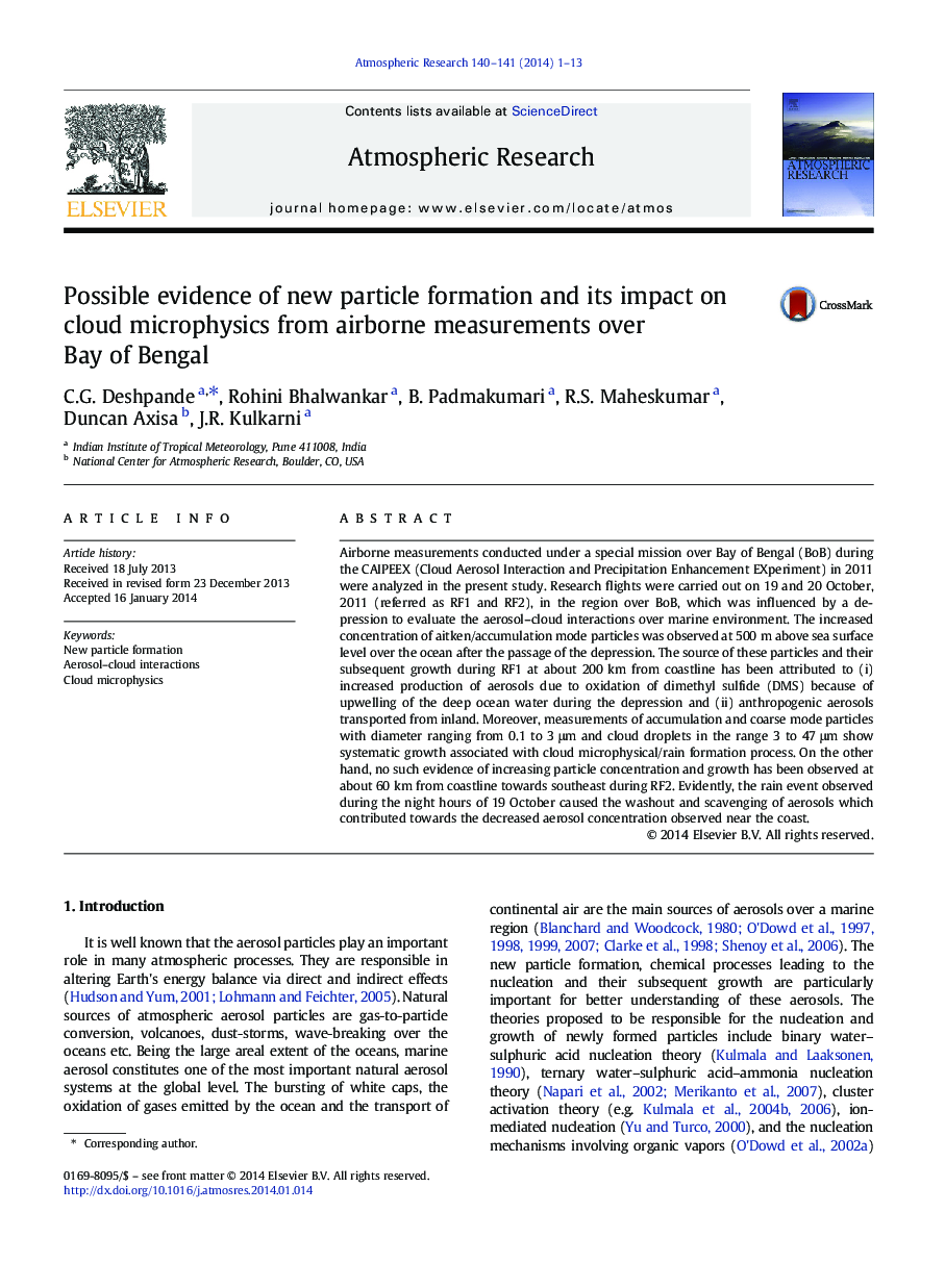 Possible evidence of new particle formation and its impact on cloud microphysics from airborne measurements over Bay of Bengal