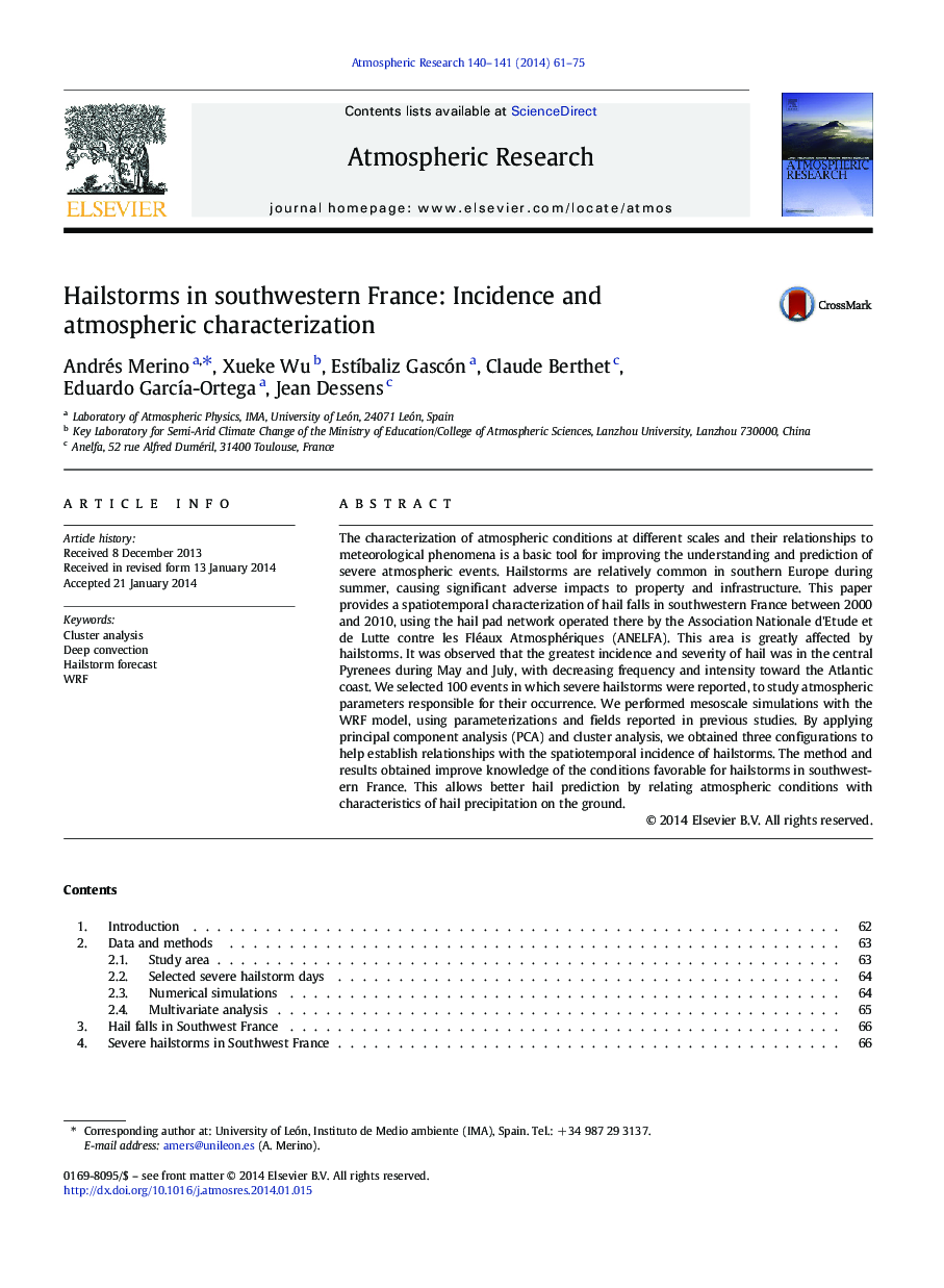 Hailstorms in southwestern France: Incidence and atmospheric characterization