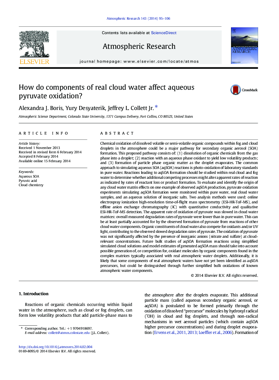 How do components of real cloud water affect aqueous pyruvate oxidation?