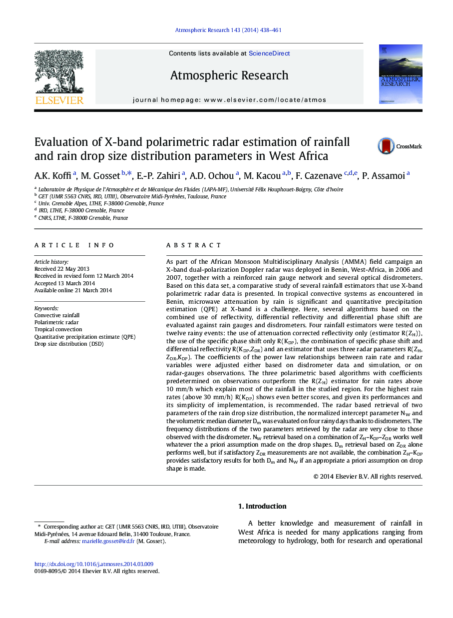 Evaluation of X-band polarimetric radar estimation of rainfall and rain drop size distribution parameters in West Africa