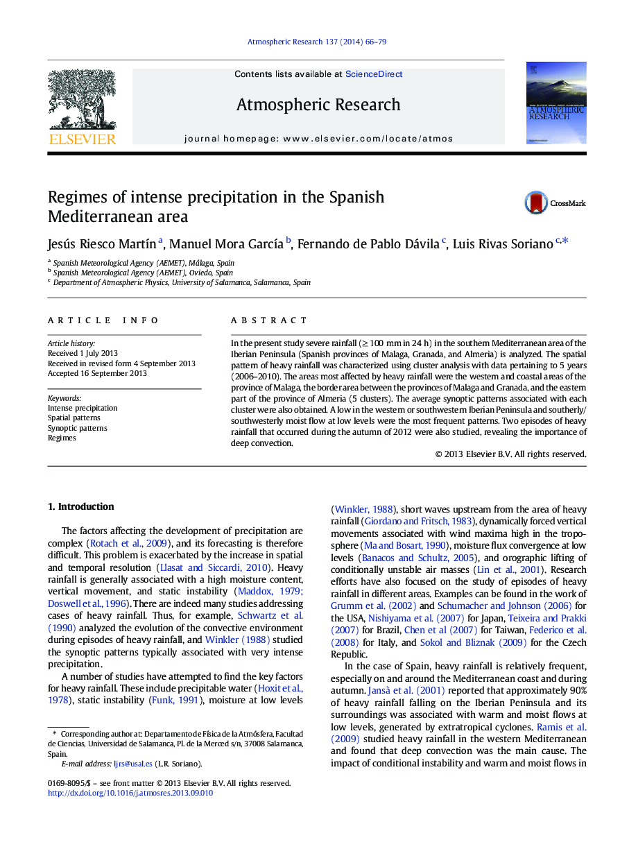 Regimes of intense precipitation in the Spanish Mediterranean area