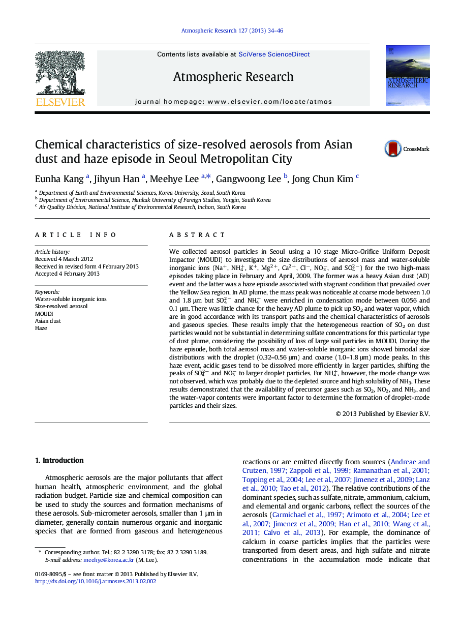 Chemical characteristics of size-resolved aerosols from Asian dust and haze episode in Seoul Metropolitan City