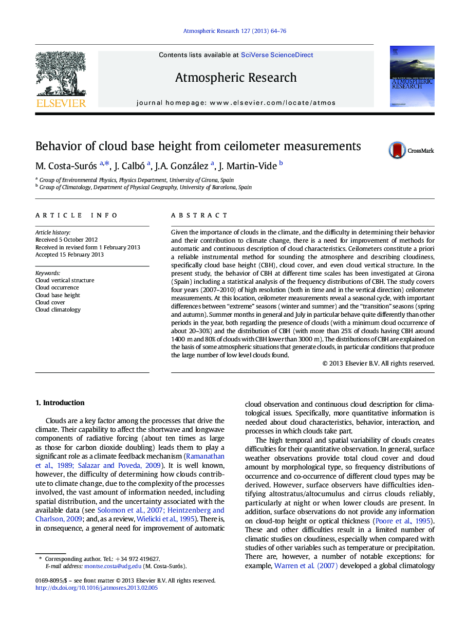 Behavior of cloud base height from ceilometer measurements