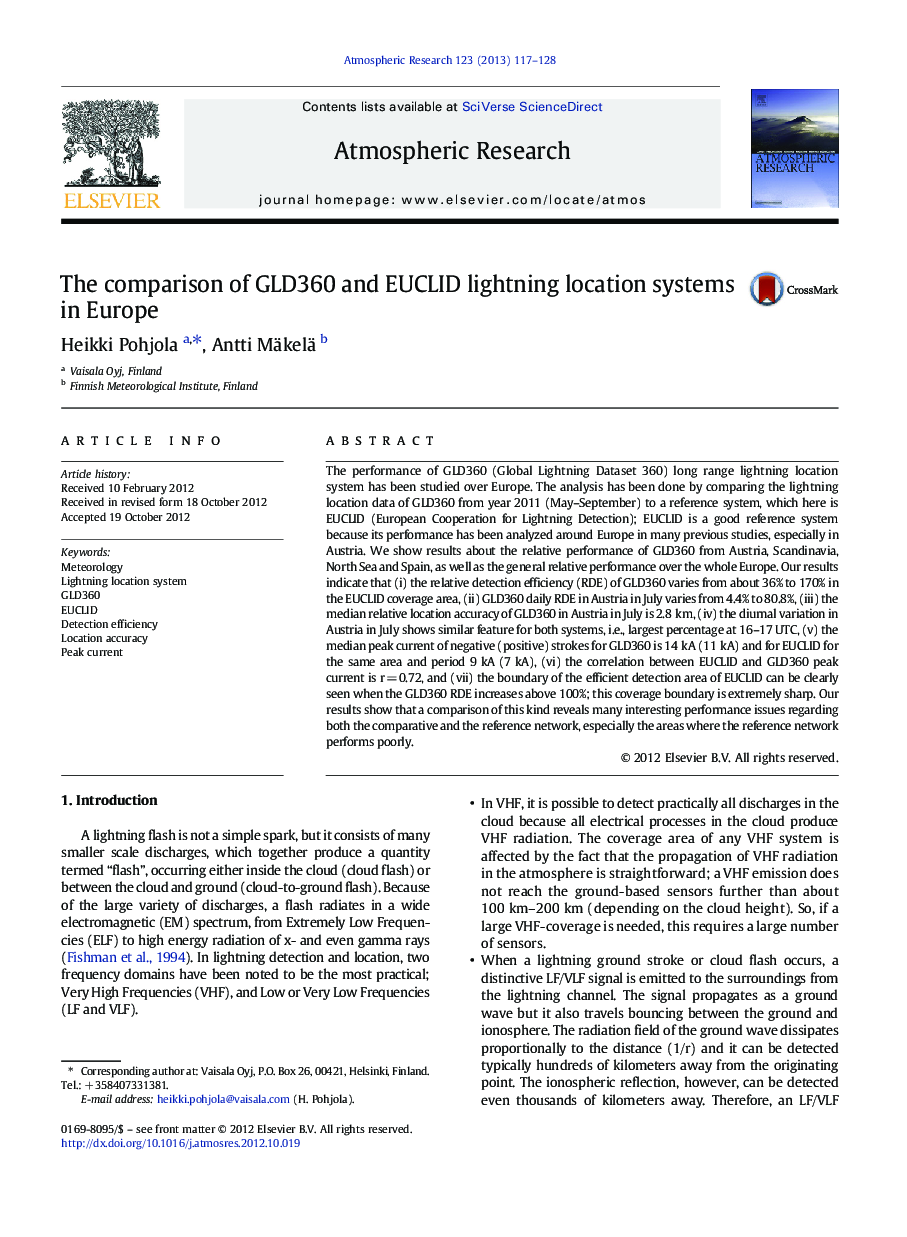 The comparison of GLD360 and EUCLID lightning location systems in Europe