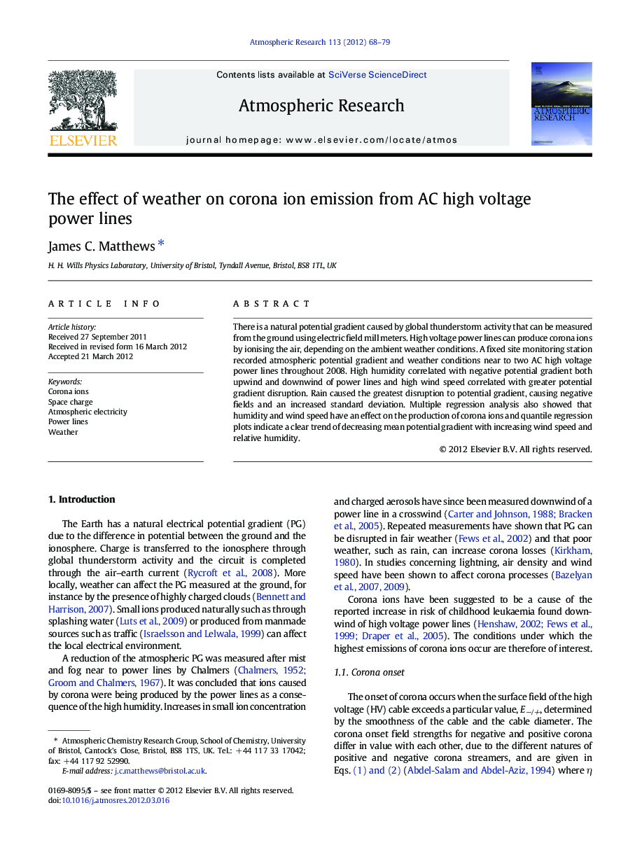The effect of weather on corona ion emission from AC high voltage power lines