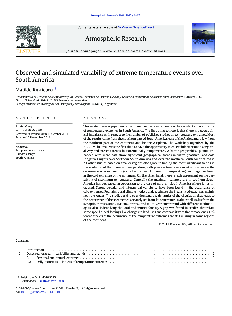 Observed and simulated variability of extreme temperature events over South America