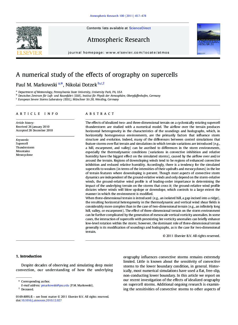 A numerical study of the effects of orography on supercells