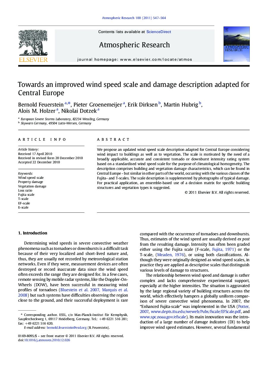 Towards an improved wind speed scale and damage description adapted for Central Europe