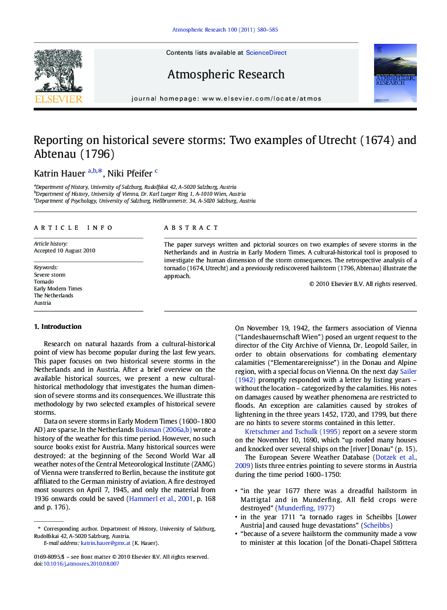 Reporting on historical severe storms: Two examples of Utrecht (1674) and Abtenau (1796)