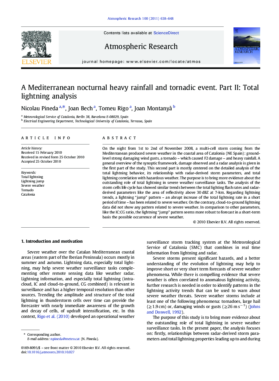 A Mediterranean nocturnal heavy rainfall and tornadic event. Part II: Total lightning analysis