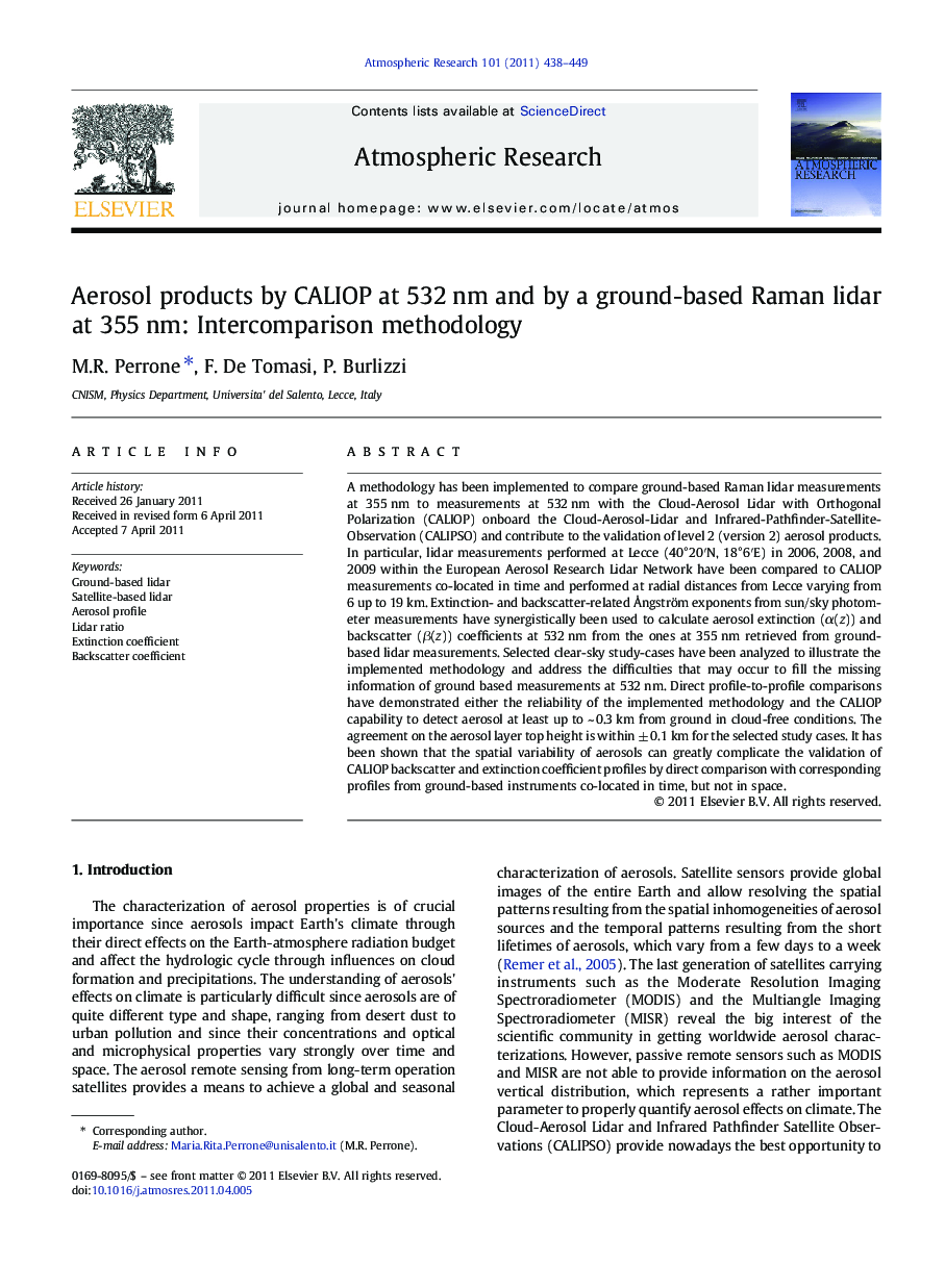 Aerosol products by CALIOP at 532 nm and by a ground-based Raman lidar at 355 nm: Intercomparison methodology