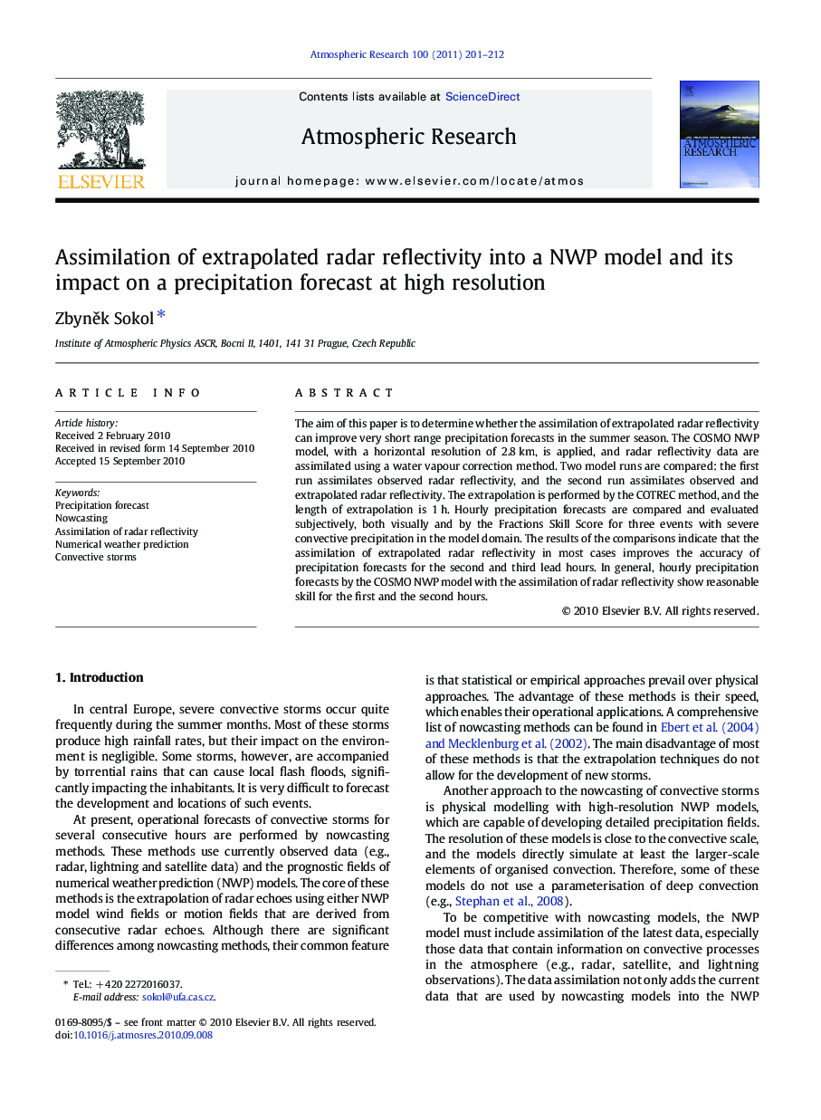 عکس صفحه اول مقاله: Assimilation of extrapolated radar reflectivity into a NWP model and its impact on a precipitation forecast at high resolution Assimilation of extrapolated radar reflectivity into a NWP model and its impact on a precipitation forecast at high resolution