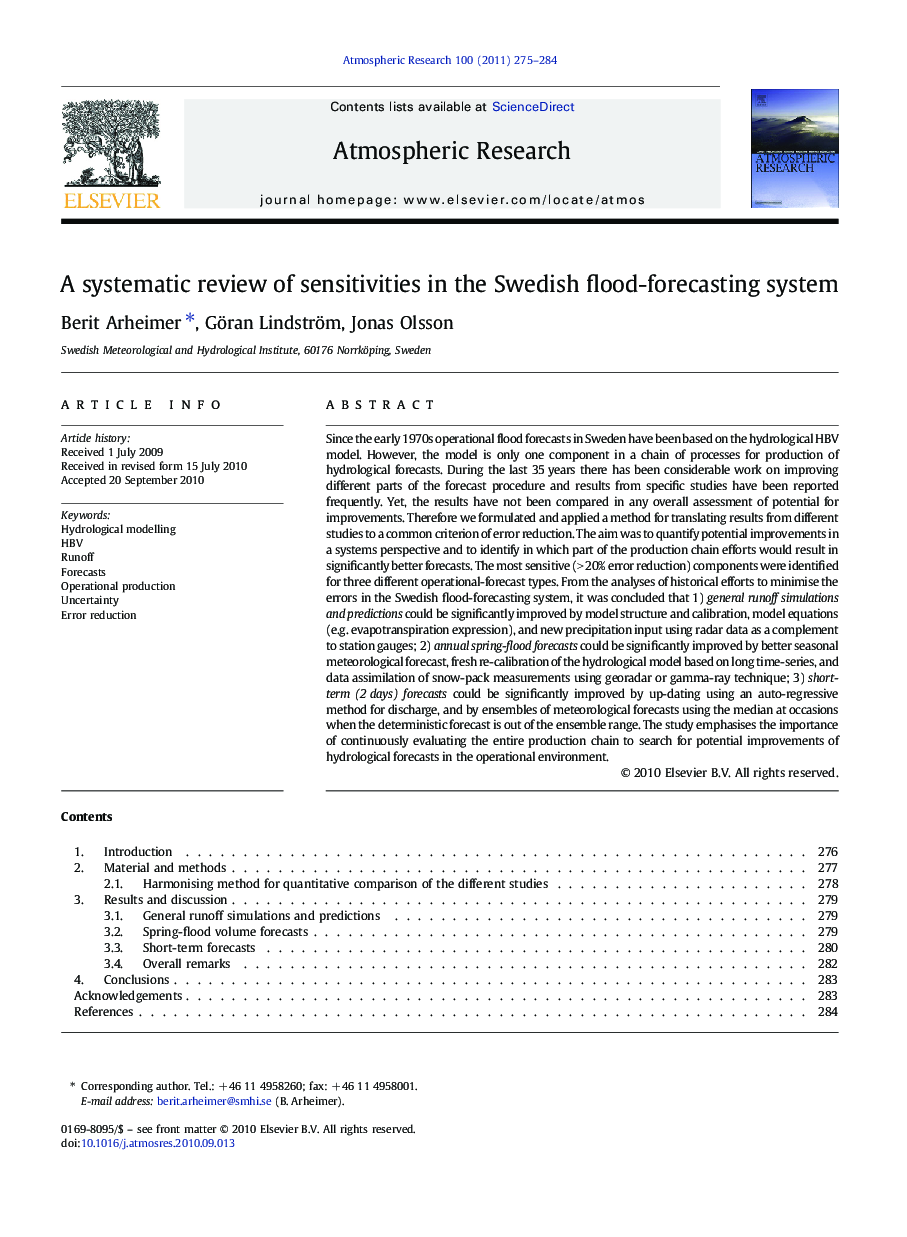 A systematic review of sensitivities in the Swedish flood-forecasting system