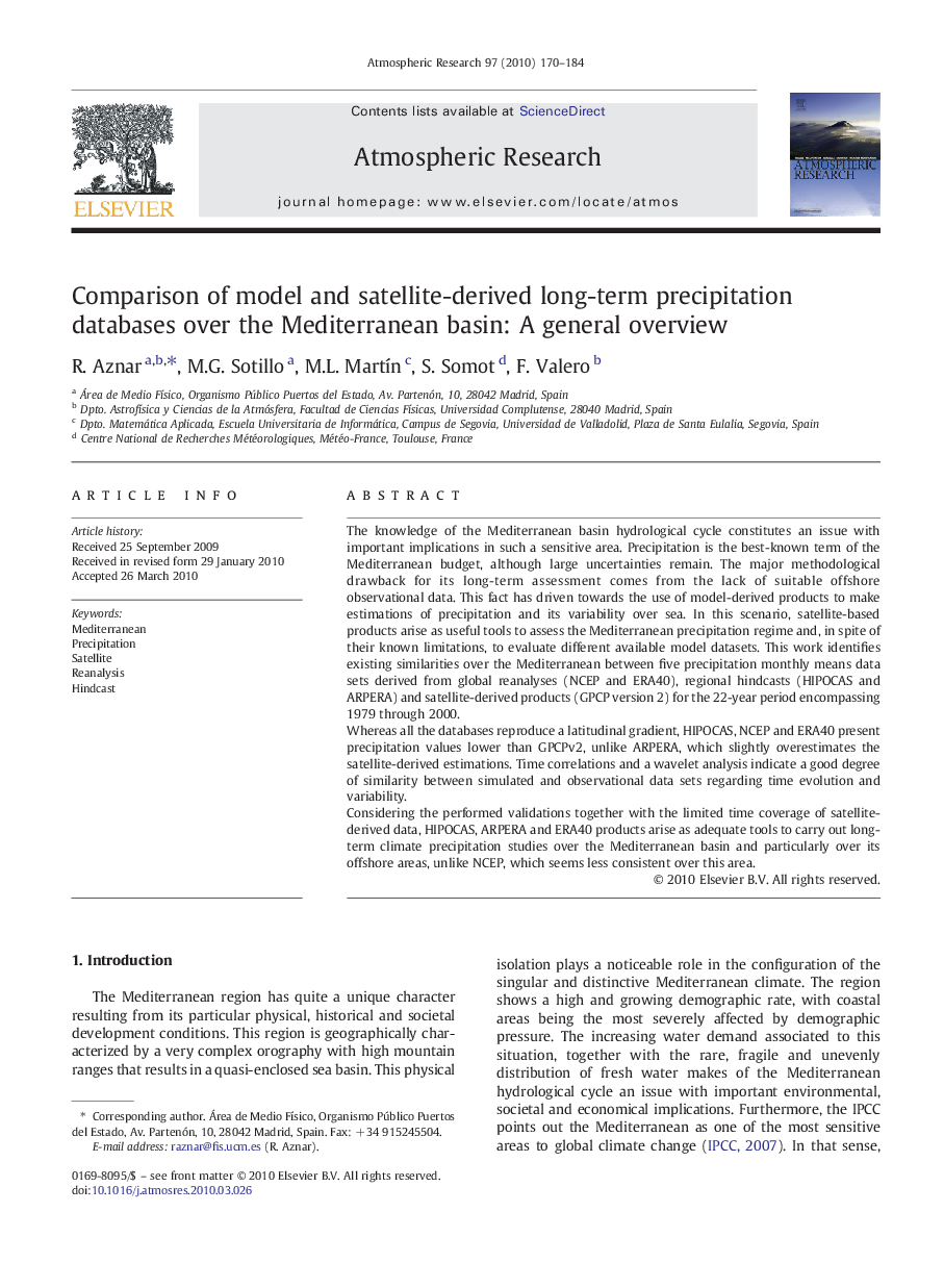 Comparison of model and satellite-derived long-term precipitation databases over the Mediterranean basin: A general overview