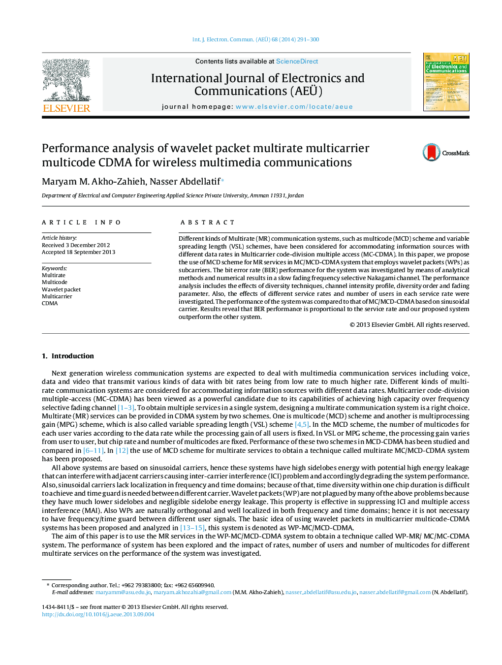 Performance analysis of wavelet packet multirate multicarrier multicode CDMA for wireless multimedia communications