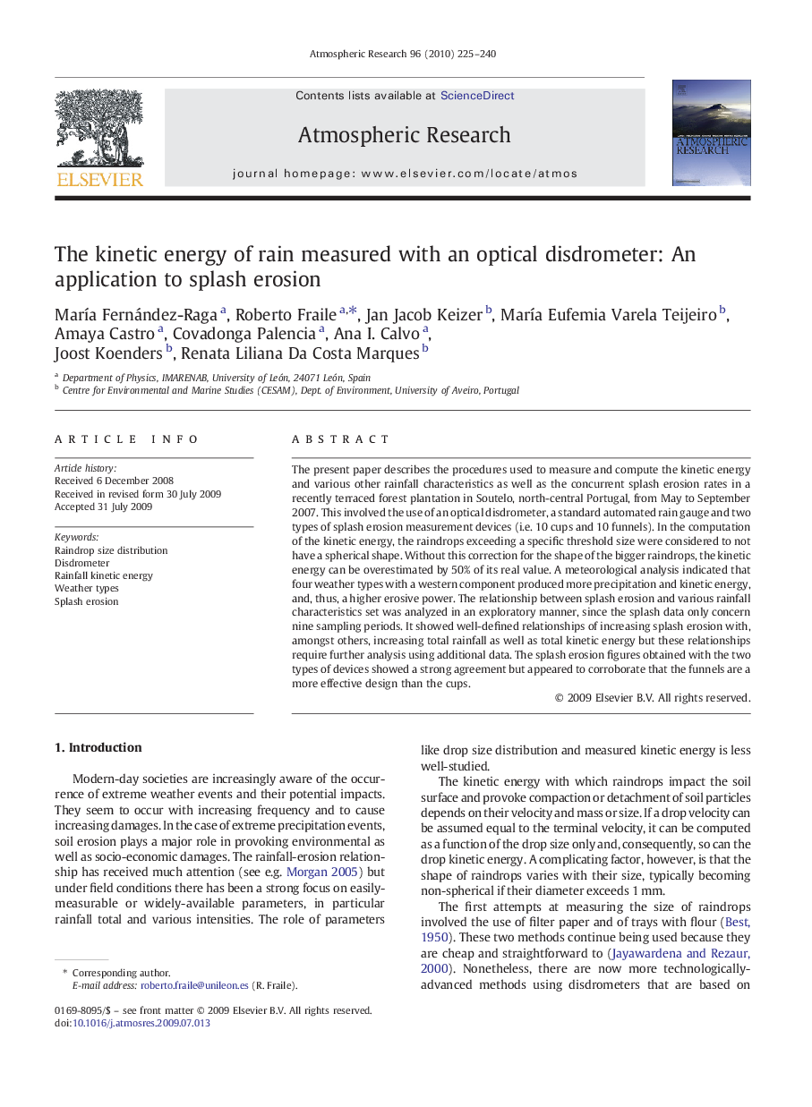 The kinetic energy of rain measured with an optical disdrometer: An application to splash erosion