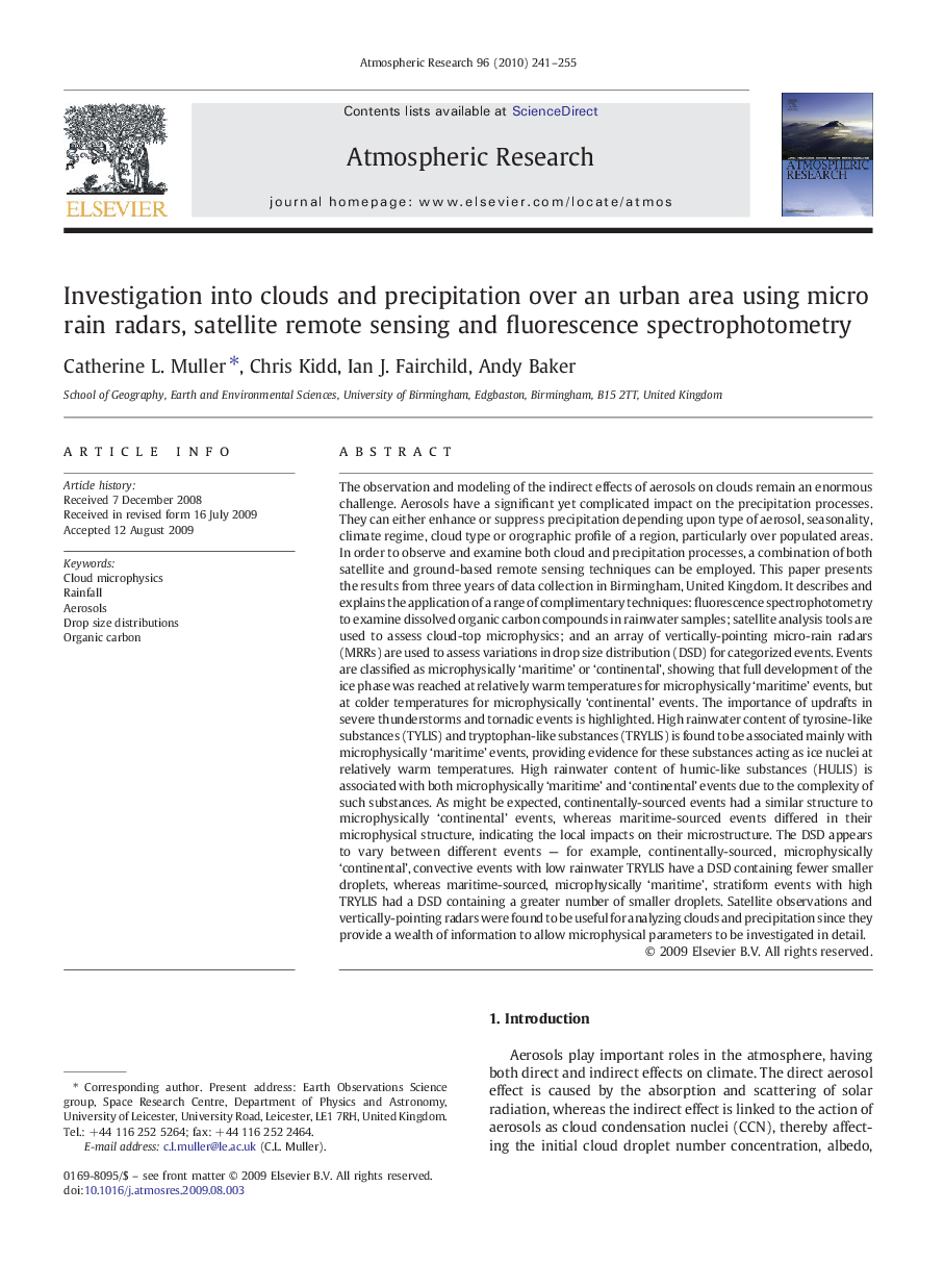 Investigation into clouds and precipitation over an urban area using micro rain radars, satellite remote sensing and fluorescence spectrophotometry