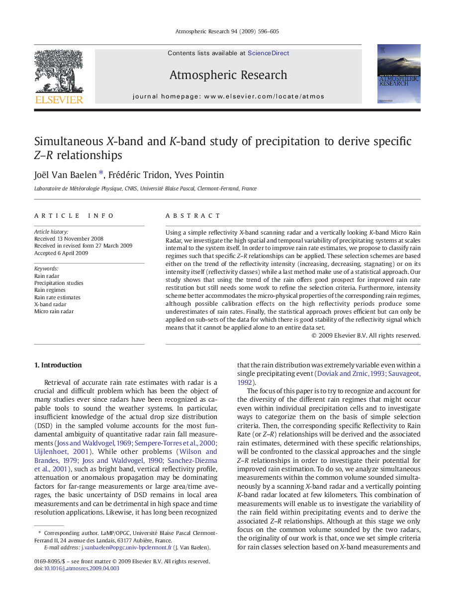 Simultaneous X-band and K-band study of precipitation to derive specific Z–R relationships