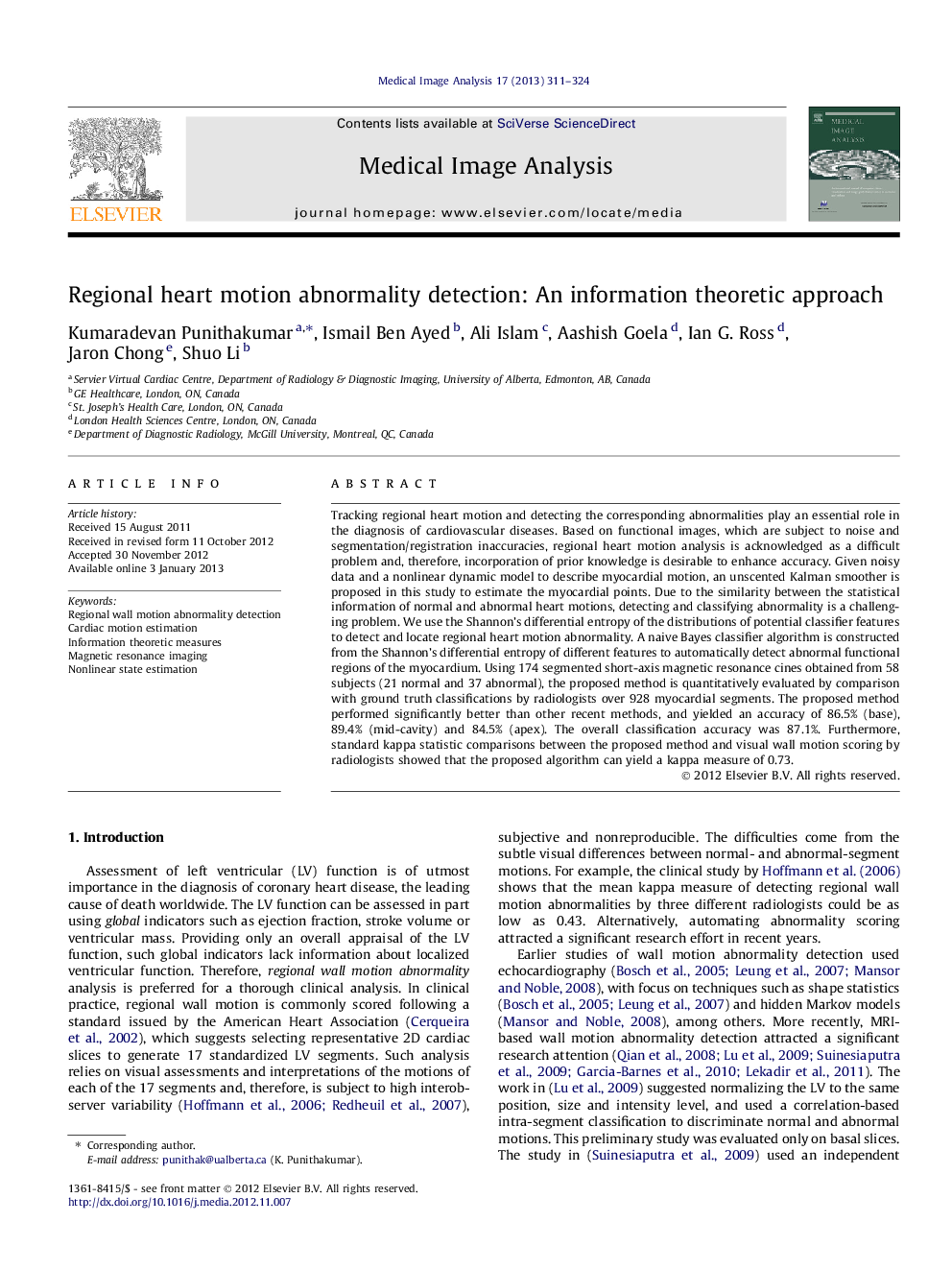 Regional heart motion abnormality detection: An information theoretic approach