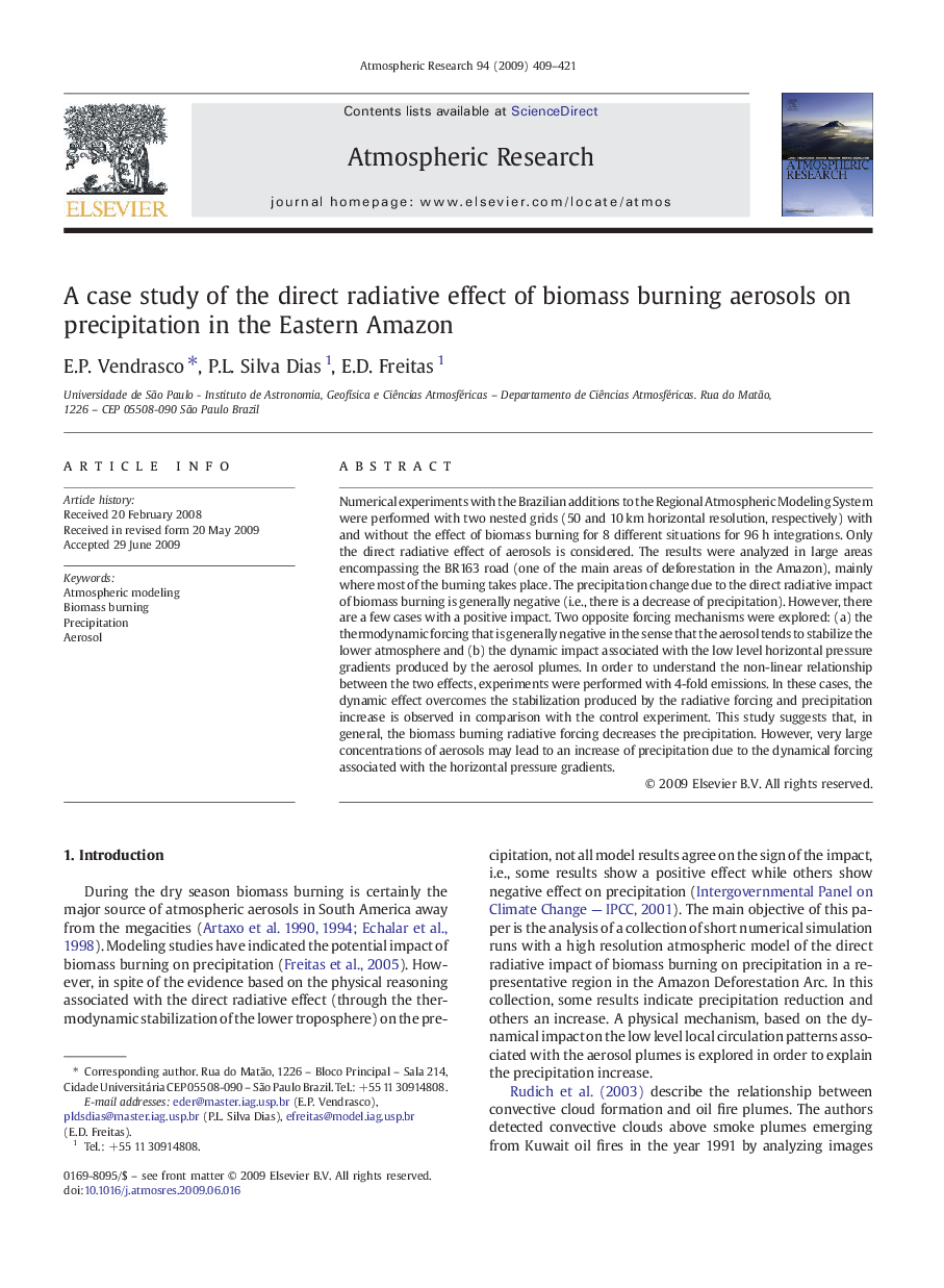 A case study of the direct radiative effect of biomass burning aerosols on precipitation in the Eastern Amazon