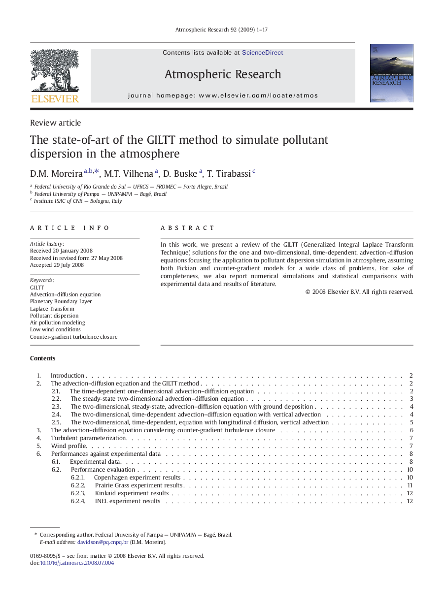 The state-of-art of the GILTT method to simulate pollutant dispersion in the atmosphere
