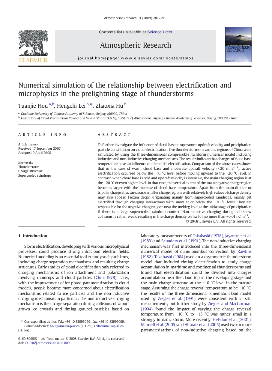 Numerical simulation of the relationship between electrification and microphysics in the prelightning stage of thunderstorms