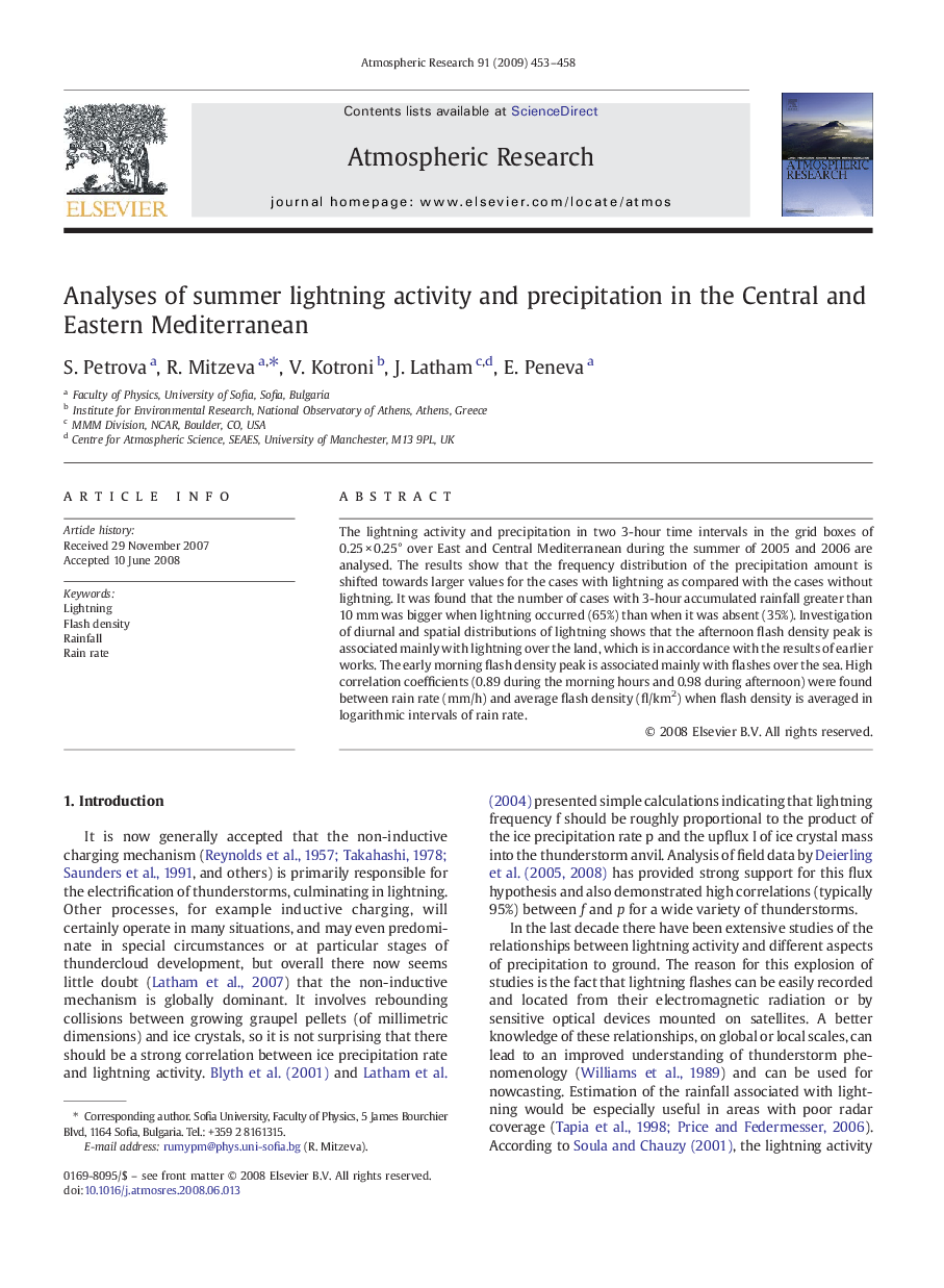 Analyses of summer lightning activity and precipitation in the Central and Eastern Mediterranean