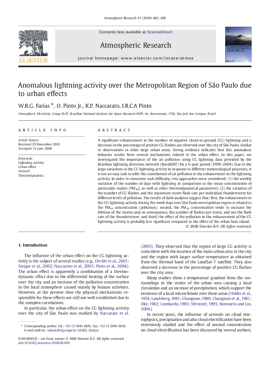 Anomalous lightning activity over the Metropolitan Region of São Paulo due to urban effects