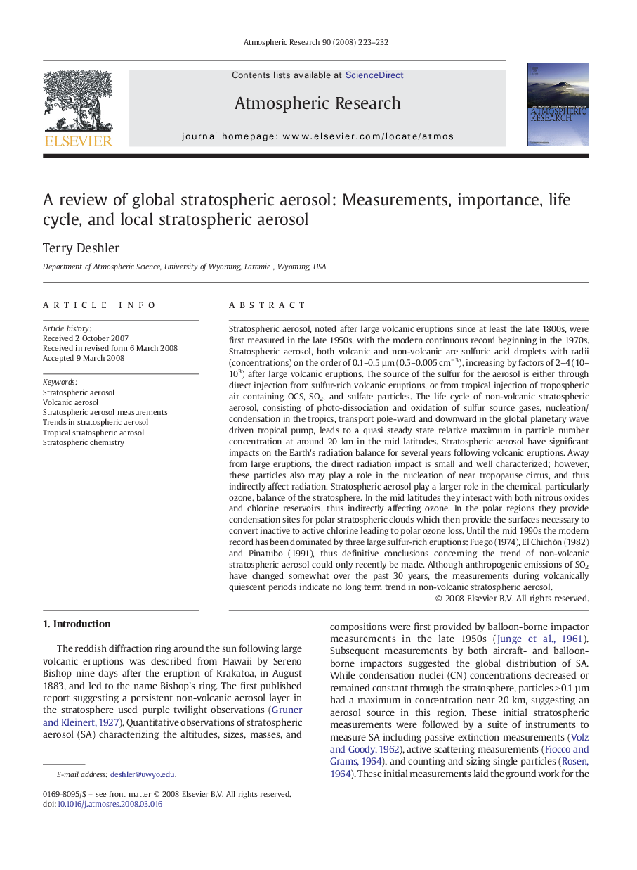 A review of global stratospheric aerosol: Measurements, importance, life cycle, and local stratospheric aerosol