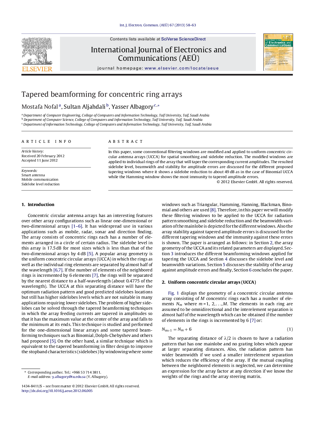 Tapered beamforming for concentric ring arrays