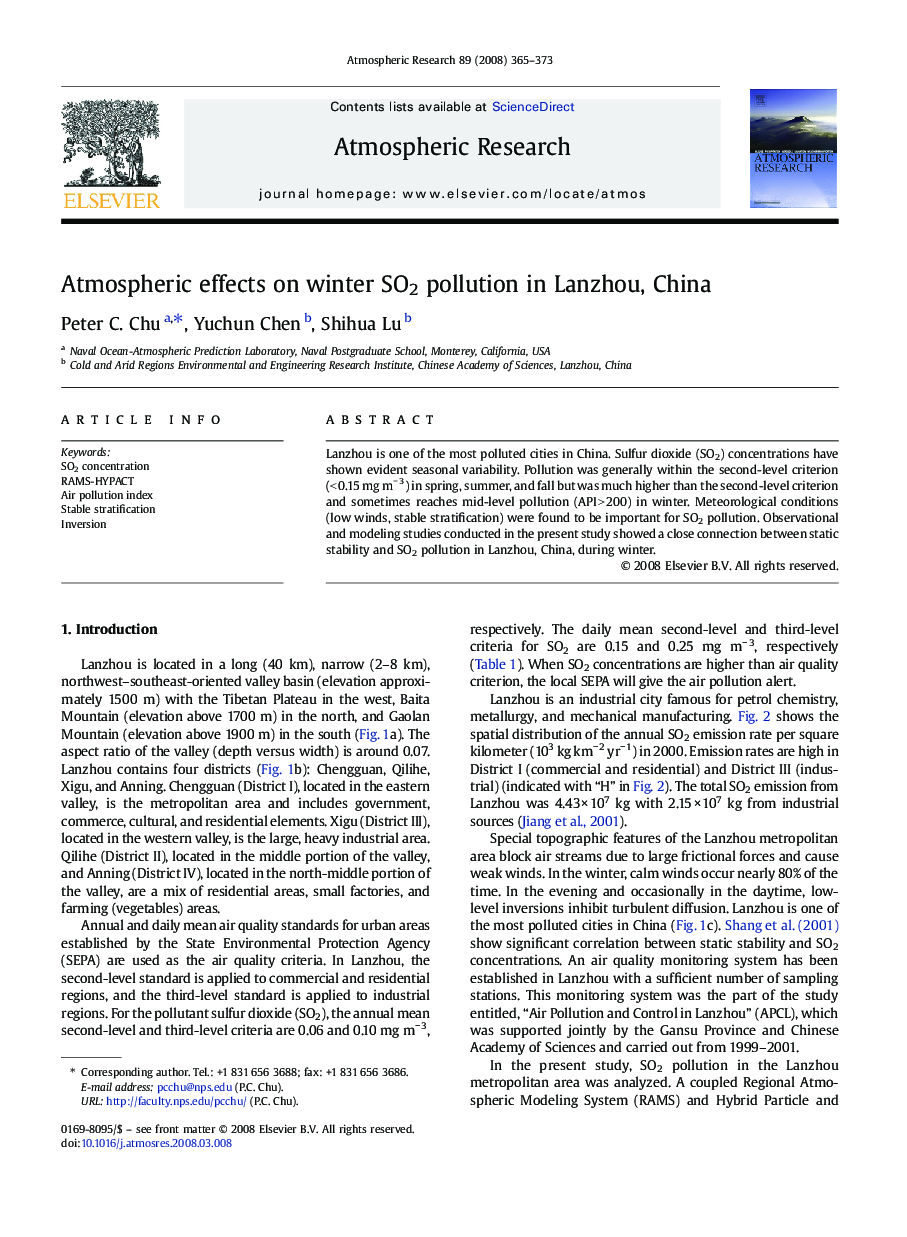 Atmospheric effects on winter SO2 pollution in Lanzhou, China