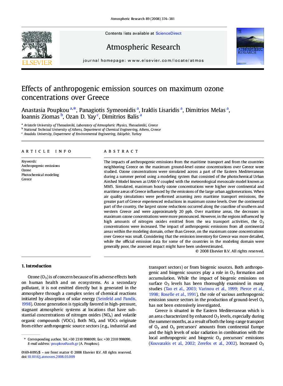 Effects of anthropogenic emission sources on maximum ozone concentrations over Greece