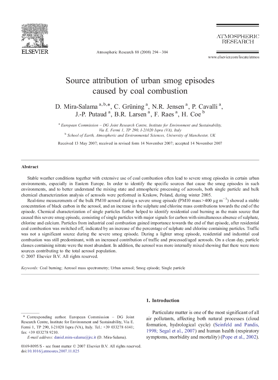 عکس صفحه اول مقاله: Source attribution of urban smog episodes caused by coal combustion Source attribution of urban smog episodes caused by coal combustion