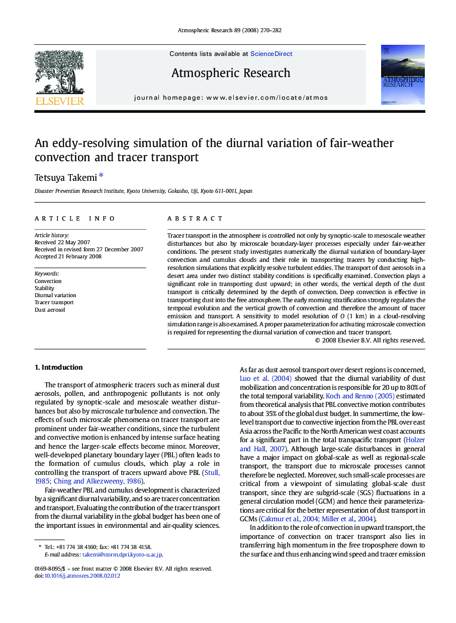 An eddy-resolving simulation of the diurnal variation of fair-weather convection and tracer transport