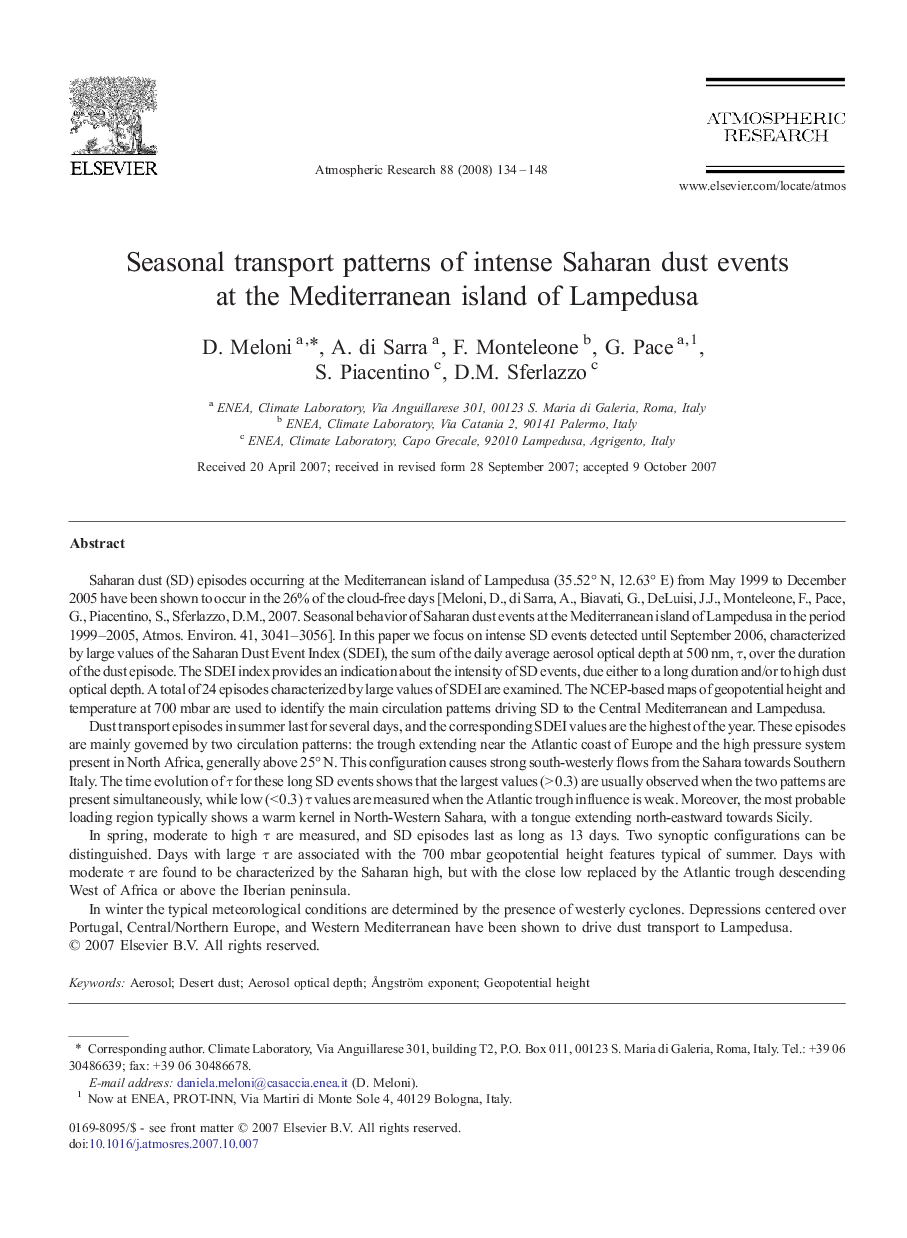 Seasonal transport patterns of intense Saharan dust events at the Mediterranean island of Lampedusa