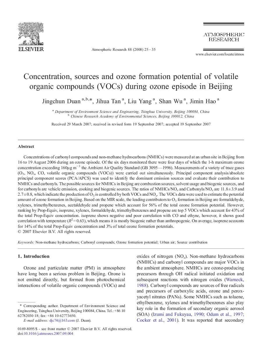 Concentration, sources and ozone formation potential of volatile organic compounds (VOCs) during ozone episode in Beijing