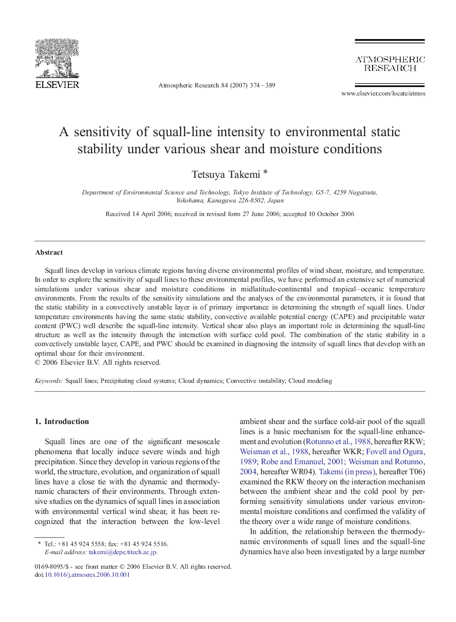 A sensitivity of squall-line intensity to environmental static stability under various shear and moisture conditions