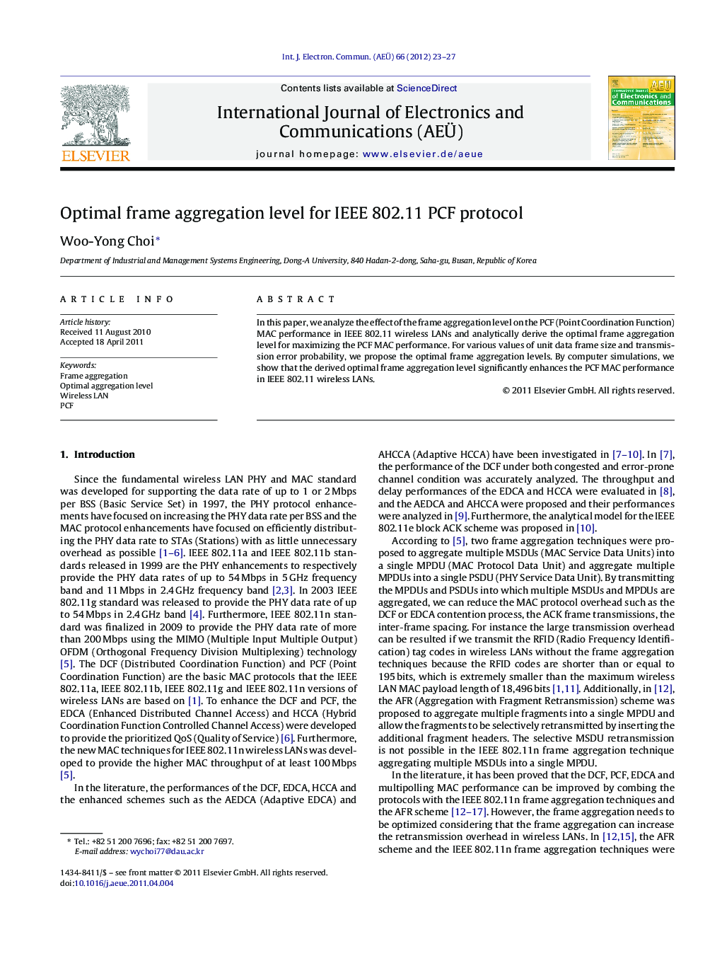 Optimal frame aggregation level for IEEE 802.11 PCF protocol