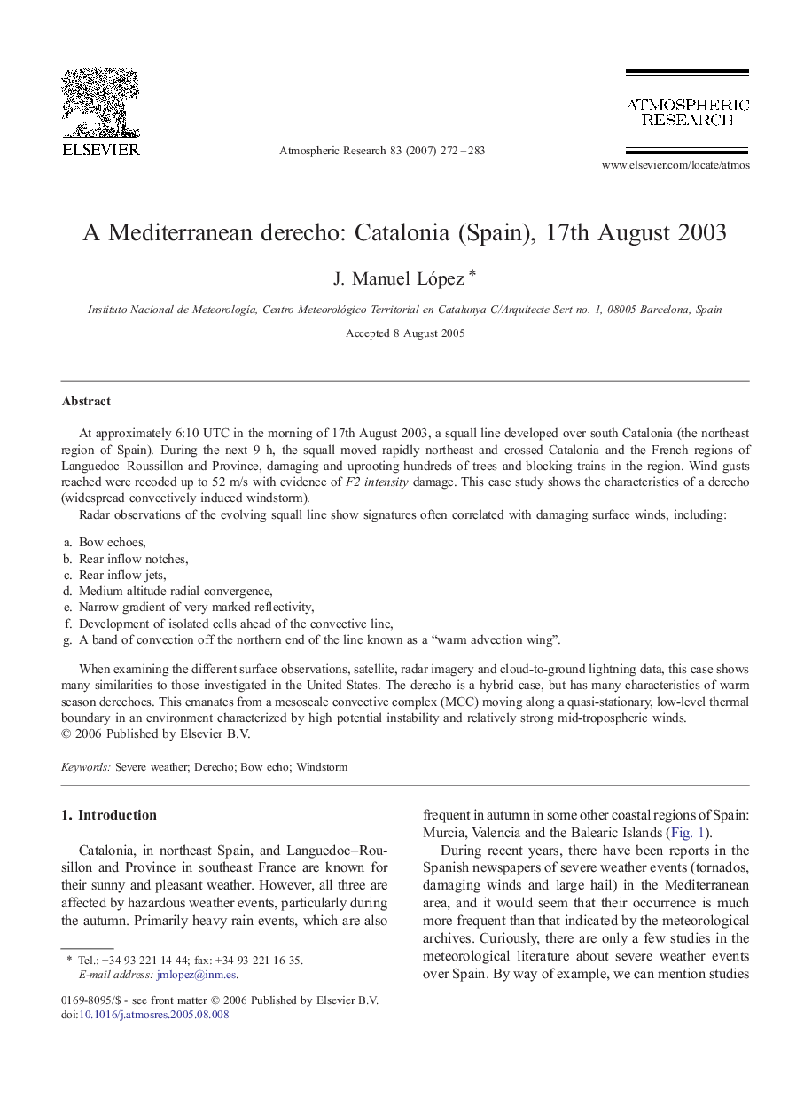 A Mediterranean derecho: Catalonia (Spain), 17th August 2003