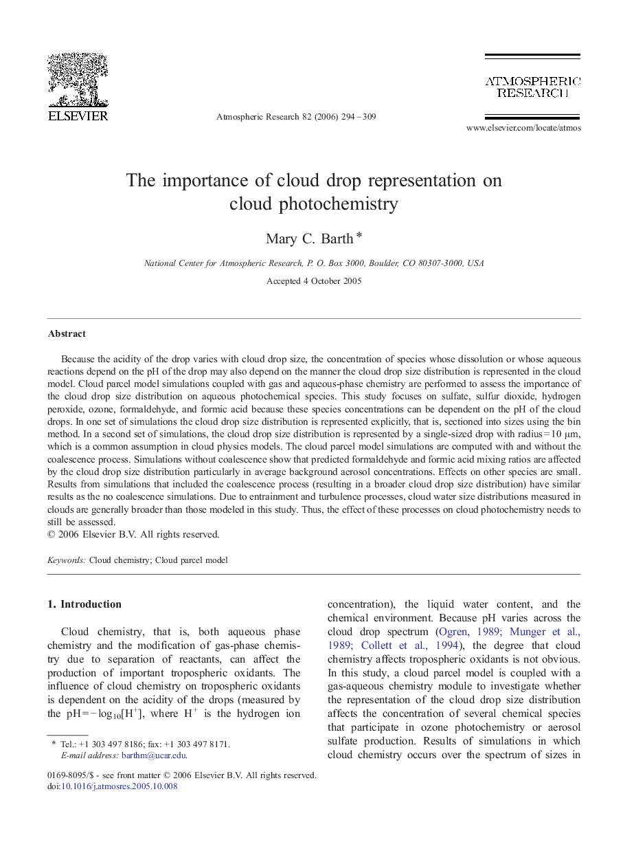 The importance of cloud drop representation on cloud photochemistry