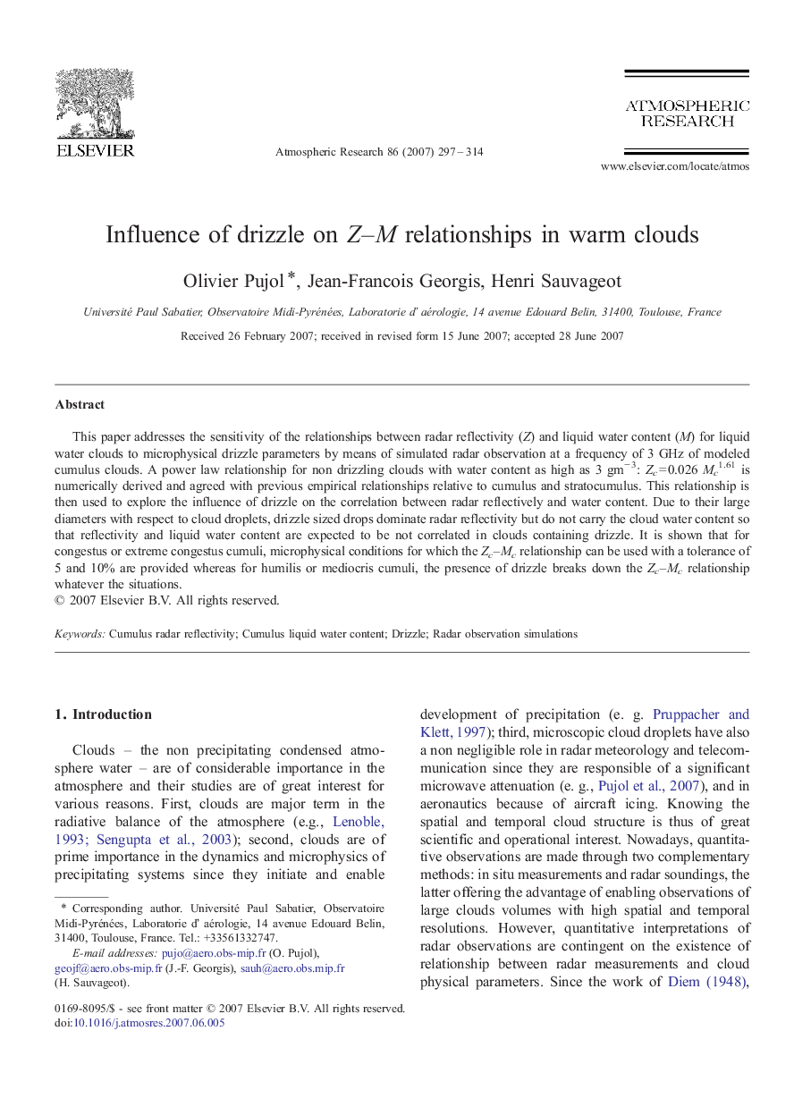 Influence of drizzle on Z–M relationships in warm clouds