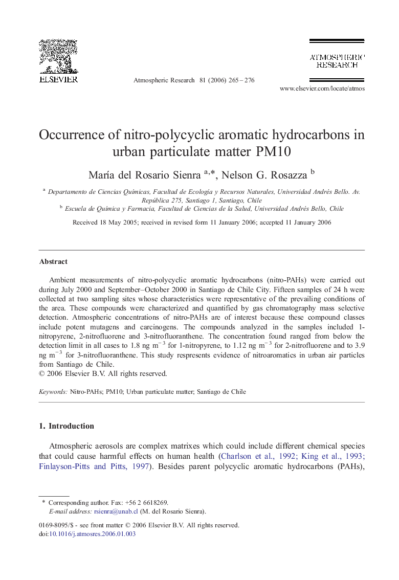 Occurrence of nitro-polycyclic aromatic hydrocarbons in urban particulate matter PM10