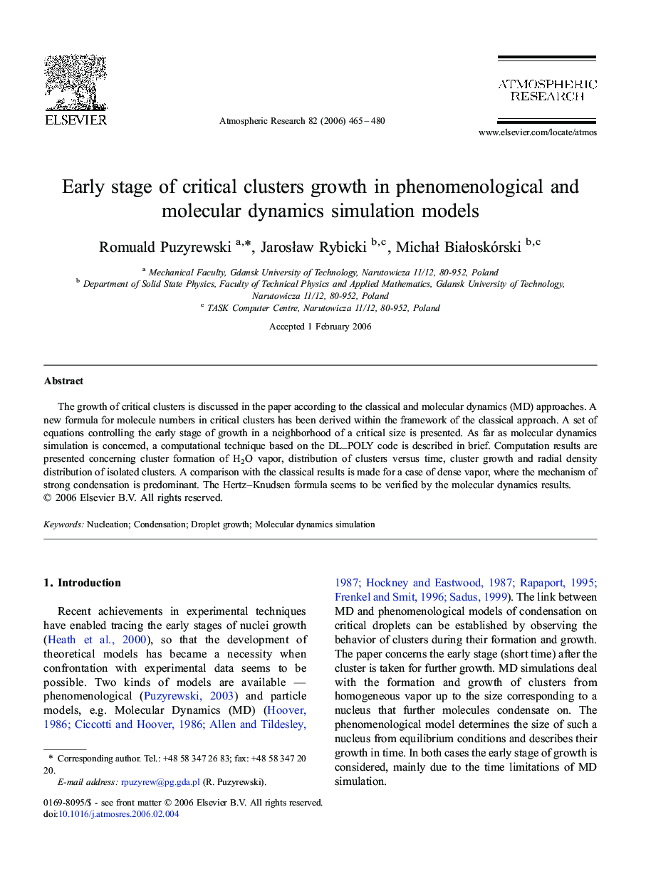 Early stage of critical clusters growth in phenomenological and molecular dynamics simulation models