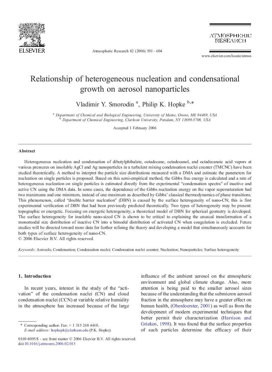 Relationship of heterogeneous nucleation and condensational growth on aerosol nanoparticles