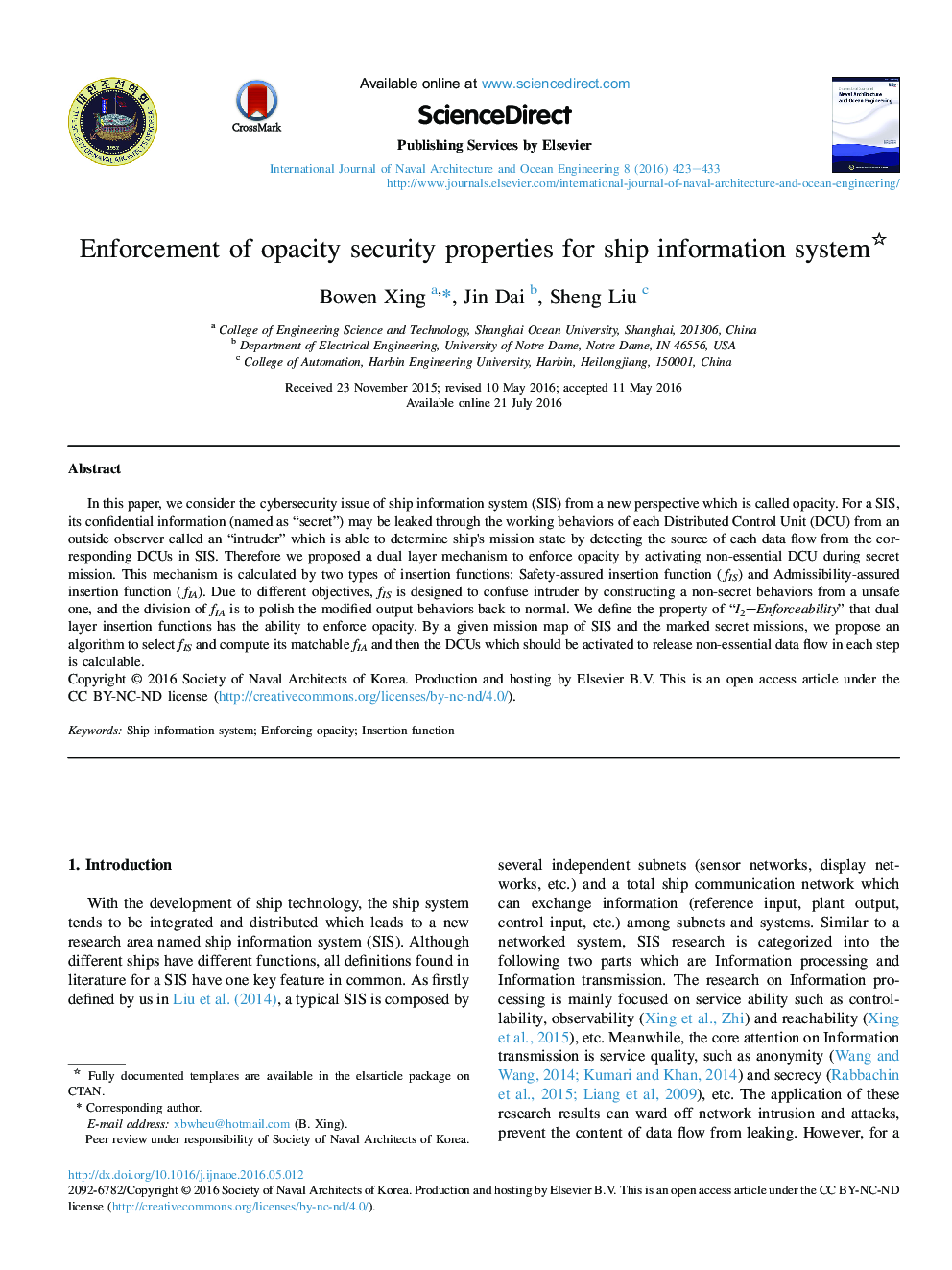 Enforcement of opacity security properties for ship information system 