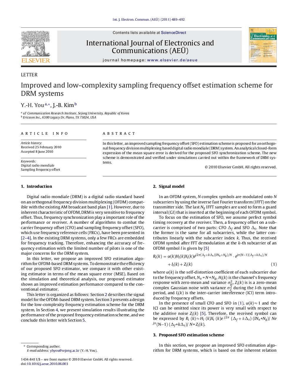 Improved and low-complexity sampling frequency offset estimation scheme for DRM systems