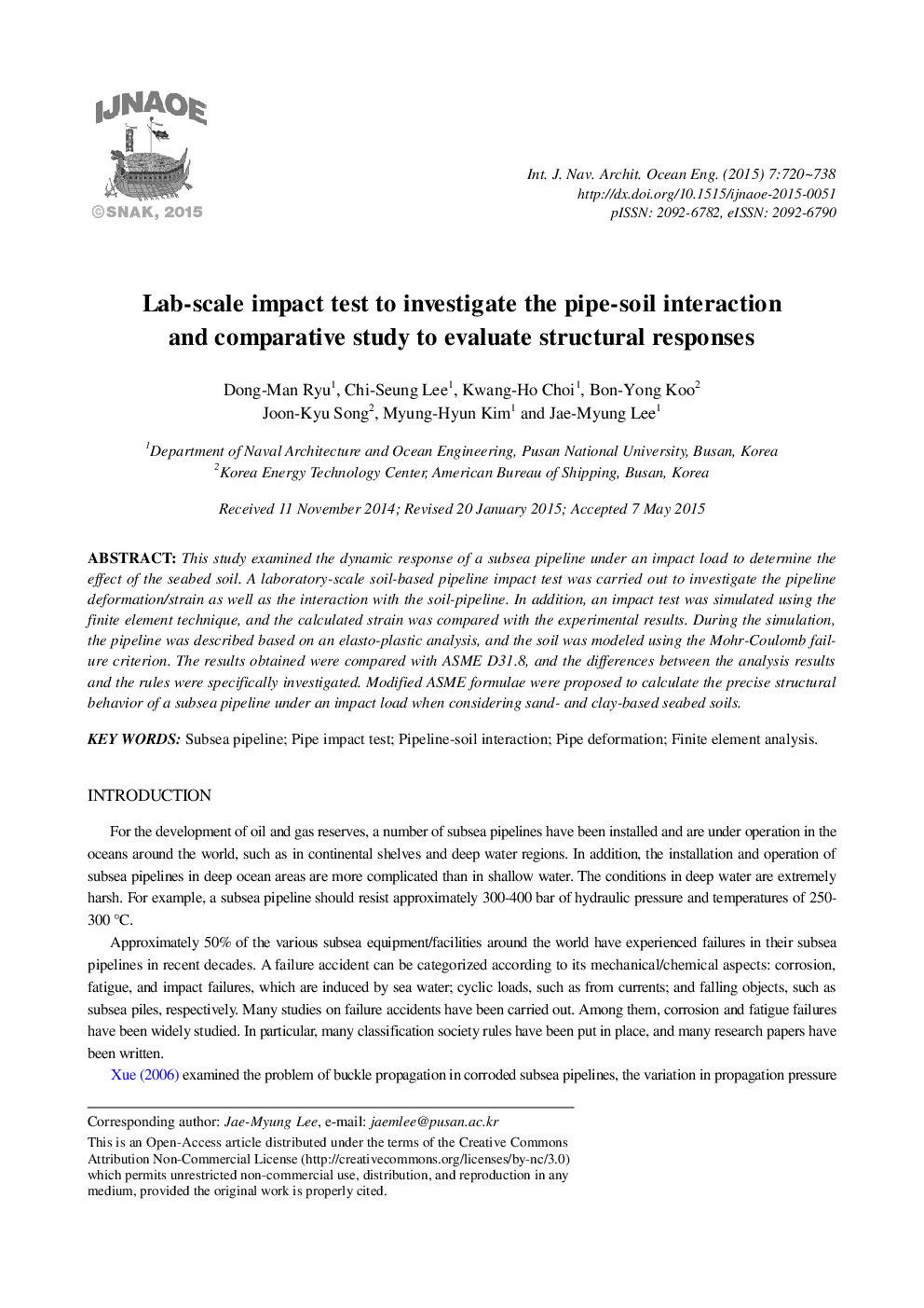 Lab-scale impact test to investigate the pipe-soil interaction and comparative study to evaluate structural responses 